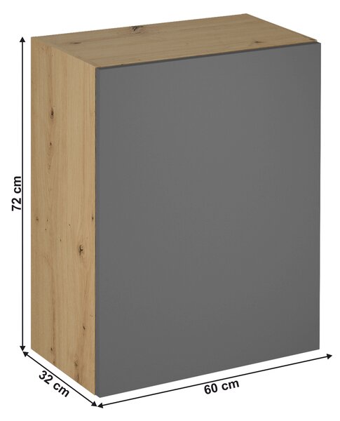 KONDELA Horní skříňka, dub artisan/šedý mat, univerzální, LANGEN G60