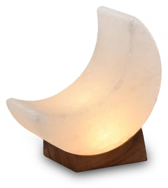 Wagner Life Sůlové krystalové svítidlo Moon white line USB, dřevěný podstavec, bílé, Bílá / opál, Obývací pokoj / jídelna, Kámen