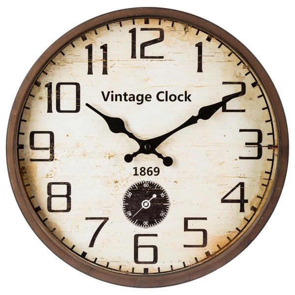 Nástěnné kovové hodiny Vintage 30cm hnědé
