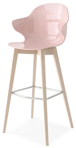 Calligaris Barová židle Saint Tropez, dřevo, plast, v.80 cm, CS1882 Podnoží: Bělený buk (dřevo), Sedák: Plast netransparentní lesklý - Optic white (bílá)