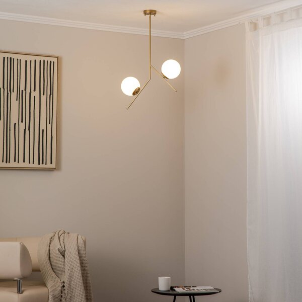 Opviq Závěsné světlo Dolunay, délka 43 cm, 2 žárovky, zlatá barva, E27, stmívatelný, Mosaz / zlato, Obývací pokoj / jídelna, kov, Moderní