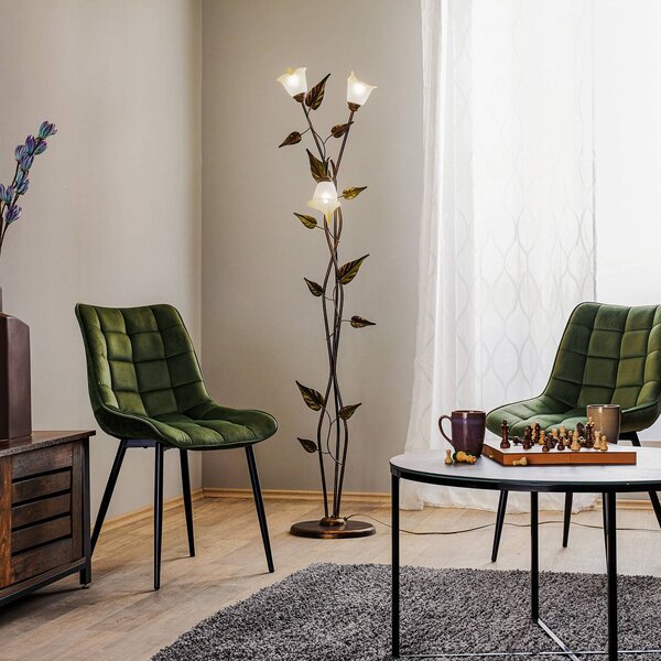 ONLI Stojací lampa Miranda ve florentském stylu, bronzová, Bronz / starožitná mosaz, Obývací pokoj / jídelna, kov, Florentinský
