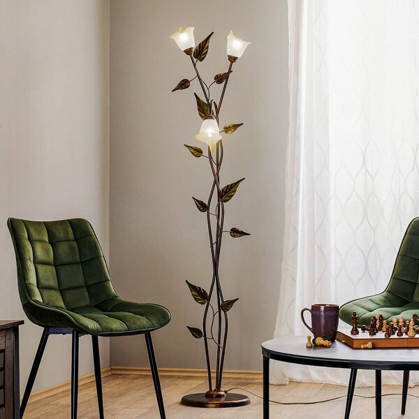 ONLI Stojací lampa Miranda ve florentském stylu, bronzová, Bronz / starožitná mosaz, Obývací pokoj / jídelna, kov, Florentinský
