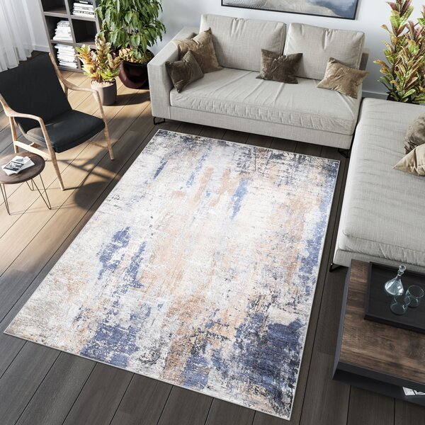 Makro Abra Kusový koberec pratelný TOSCANA 97170 Abstraktní pogumovaný modrý krémový růžový Rozměr: 80x150 cm