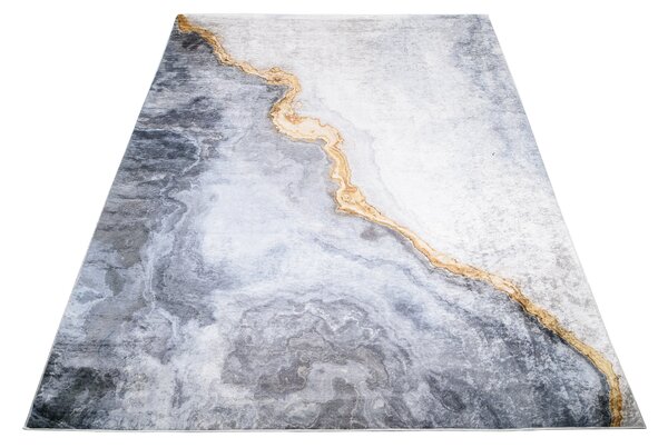 Makro Abra Kusový koberec pratelný TOSCANA 38660 Abstraktní pogumovaný šedý krémový zlatý Rozměr: 80x150 cm