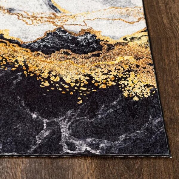 Makro Abra Kusový koberec pratelný TOSCANA 21150 Abstraktní Kámen pogumovaný šedý krémový zlatý Rozměr: 80x150 cm