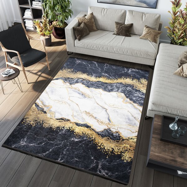 Makro Abra Kusový koberec pratelný TOSCANA 21150 Abstraktní Kámen pogumovaný šedý krémový zlatý Rozměr: 80x150 cm