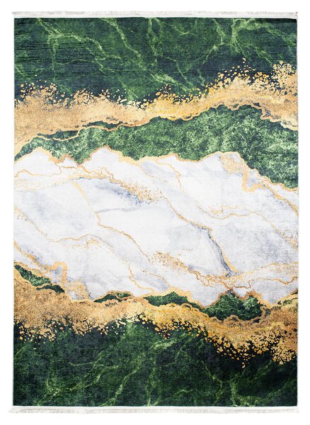 Makro Abra Kusový koberec pratelný TOSCANA 21151 Abstraktní Mramor pogumovaný zelený krémový Rozměr: 80x150 cm