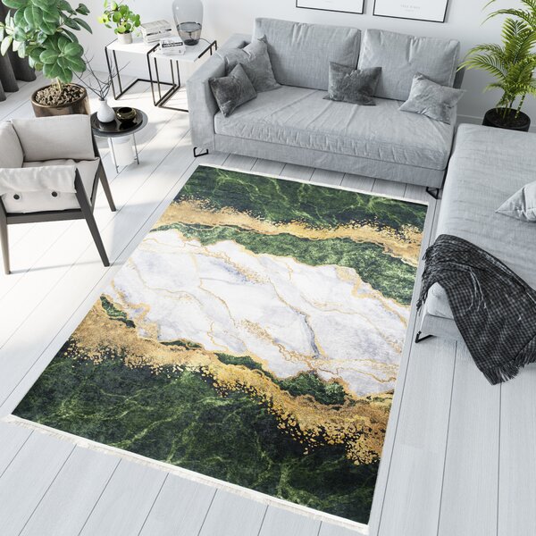 Makro Abra Kusový koberec pratelný TOSCANA 21151 Abstraktní Mramor pogumovaný zelený krémový Rozměr: 80x150 cm