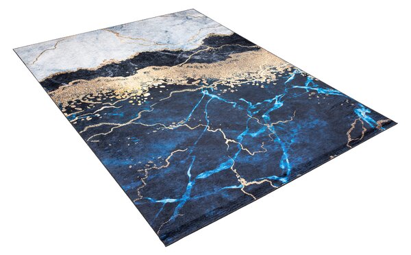 Makro Abra Kusový koberec pratelný TOSCANA 37050 Moderní pogumovaný modrý krémový zlatý Rozměr: 120x170 cm