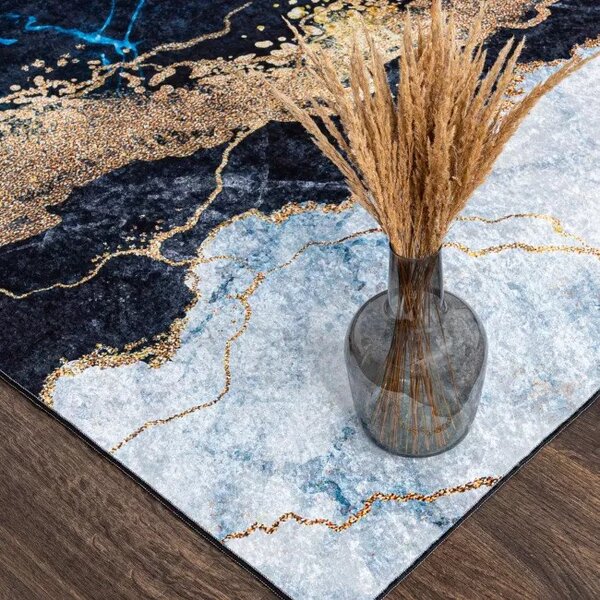 Makro Abra Kusový koberec pratelný TOSCANA 37050 Moderní pogumovaný modrý krémový zlatý Rozměr: 120x170 cm
