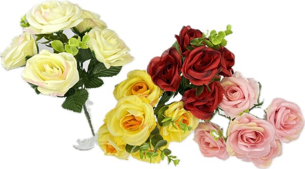 Růže puget 27 cm 5 hlav + eukalyptus mix barev Barva: Červená