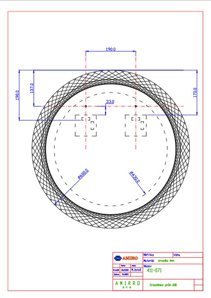 Zrcadlo kruh kulaté na zeď do pokoje do ložnice do předsíně a na chodbu do koupelny nalepovací CROSSLINES ⌀ 60 cm s LED podsvíceným zdobeným okrajem 411-071
