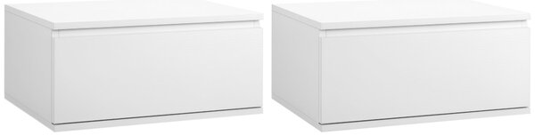 HOMCOM Sada 2 moderních nočních stolků s výsuvnou zásuvkou a závěsným designem do ložnice a obývacího pokoje, z dřevotřísky a MDF, 49x38x23cm, bílá |
