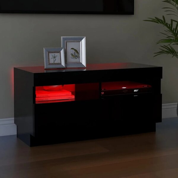 TV stolek s LED osvětlením, bílý, 80x35x40 cm