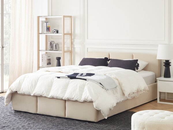 Postel s úložným prostorem Umělý samet BOUSSE 140 x 200 cm Světle béžová