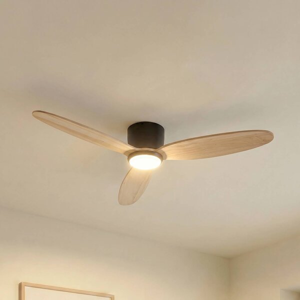 Lucande Stropní ventilátor LED Lignia, Ø 132 cm, stmívatelné, stmívatelný, Světlé dřevo, Obývací pokoj / jídelna, Dřevo, Skandinávský