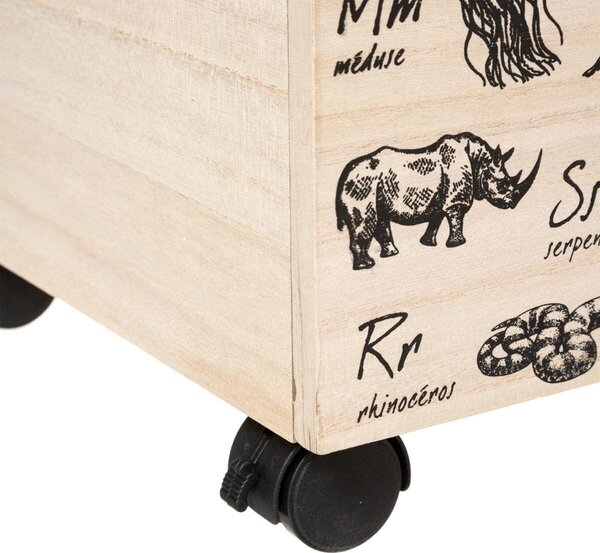 Dřevěný box s kolečky - zvířátka