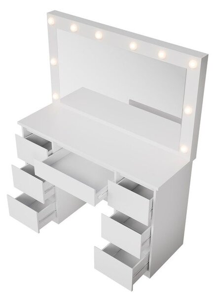 Kosmetický stolek s LED zrcadlem a 7 zásuvkami, bílý