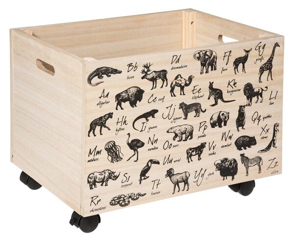Dřevěný box s kolečky - zvířátka