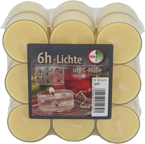 Svíčka čajová 6 hod. set X18 žlutá