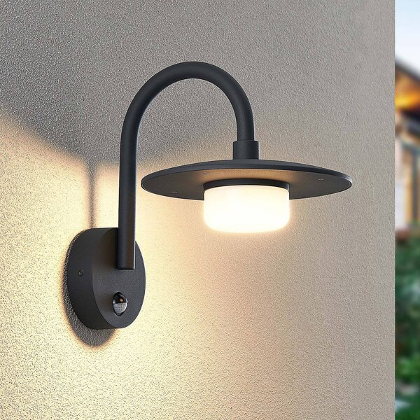 Lucande Venkovní nástěnné svítidlo Zamalino, 31 cm, antracit, senzor, stmívatelný, Černá, Hliník, Moderní