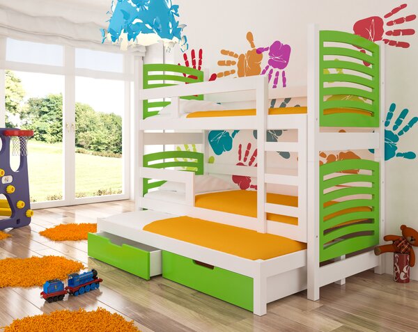 Dětská patrová postel Sonno, bílá/zelená + matrace ZDARMA!