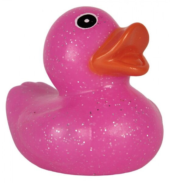 Růžová gumová koupací kachnička s třpytkami Glow Up – 6 cm