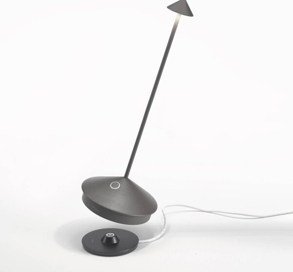 Zafferano Pina 3K LED stolní lampa na baterii, tmavě šedá, IP54, stmívatelný, Hliník / šedá / zinek, Obývací pokoj / jídelna, Hliník, Moderní