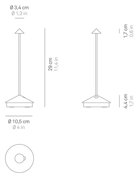 Zafferano Pina 3K LED stolní lampa na baterii, tmavě šedá, IP54, stmívatelný, Hliník / šedá / zinek, Obývací pokoj / jídelna, Hliník, Moderní