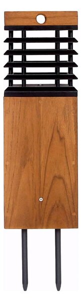 Les Jardins LED solární světlo na cestu Tekura, teak/šedá, bodec, stmívatelný, Světlé dřevo, Dřevo, Venkovní patník / osvětlení cesty