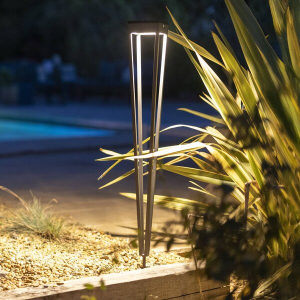 Les Jardins LED solární svítilna Tinka, šedá, 90 cm, zemní hrot, stmívatelný, Hliník / šedá / zinek, Hliník, Venkovní bodové svítidlo / zabodnuté do země