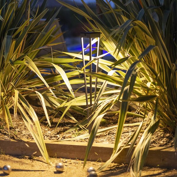 Les Jardins LED solární svítilna Tinka, šedá, 90 cm, zemní hrot, stmívatelný, Hliník / šedá / zinek, Hliník, Venkovní bodové svítidlo / zabodnuté do země