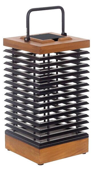 Les Jardins LED solární lucerna Tekura, teak/šedá, 46,5 cm, stmívatelný, Světlé dřevo, Dřevo, Lucerna