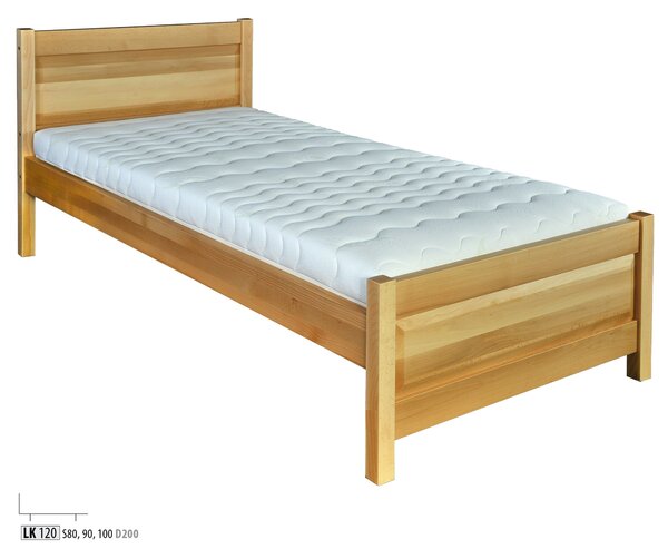 Drewmax LK120 90x200 cm- Dřevěná postel masiv buk jednolůžko (Kvalitní buková postel z masivu)