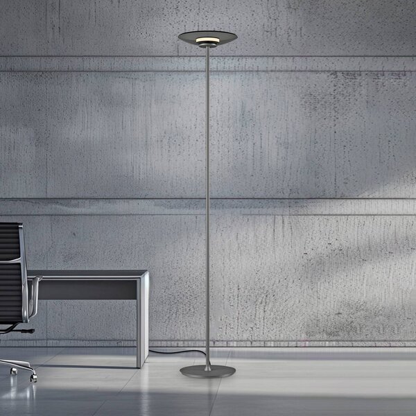PURE LED stojací lampa Moon, platinová, kouřové sklo, 180 cm, stmívatelný, Hliník / šedá / zinek, Ložnice, Hliník, Moderní
