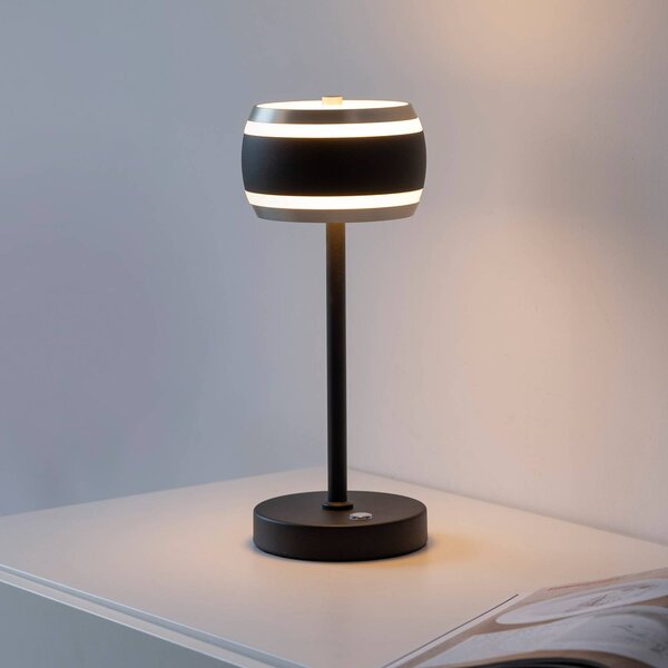 PURE Akumulátorová stolní lampa Falling Rings, černá perla/diamant,, stmívatelný, Černá, Ložnice, Hliník, Moderní