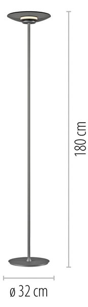 PURE LED stojací lampa Moon, platinová, kouřové sklo, 180 cm, stmívatelný, Hliník / šedá / zinek, Ložnice, Hliník, Moderní