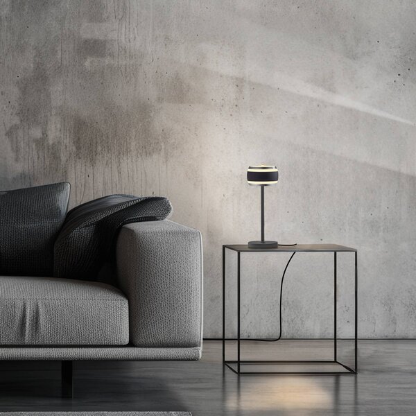 PURE Akumulátorová stolní lampa Falling Rings, černá perla/diamant,, stmívatelný, Černá, Ložnice, Hliník, Moderní