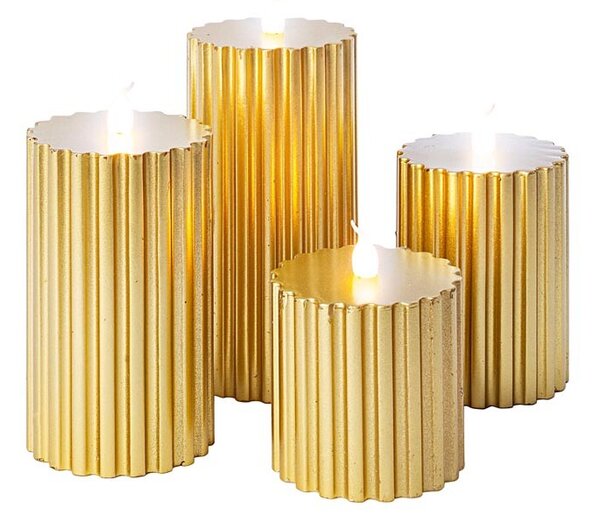 Sada 4ks LED voskových svíček zlaté metalické