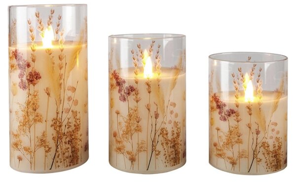Sada 3ks LED svíček Fiori v dekorativních sklenicích