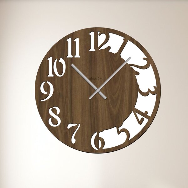 Nástěnné hodiny CLOCK Zvolte barvu dekoru: Ořech | Velikost hodin: 35x35 | Barva ručiček: Stříbrné