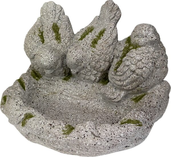 Pítko pro ptáčky magnesium, dekor kámen mech s třemi figurkami ptáčků 37x33x24 cm