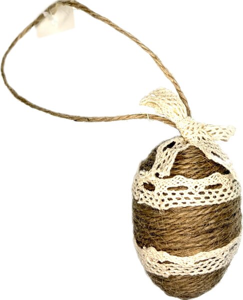 Přírodní závěsné vajíčko 6,5x4 cm rustic juta