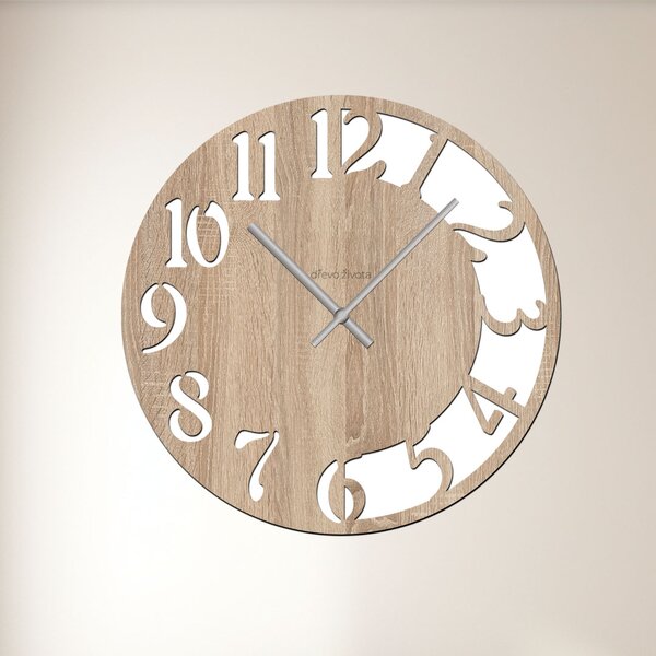 Nástěnné hodiny CLOCK Zvolte barvu dekoru: Dub Sonoma | Velikost hodin: 35x35 | Barva ručiček: Stříbrné