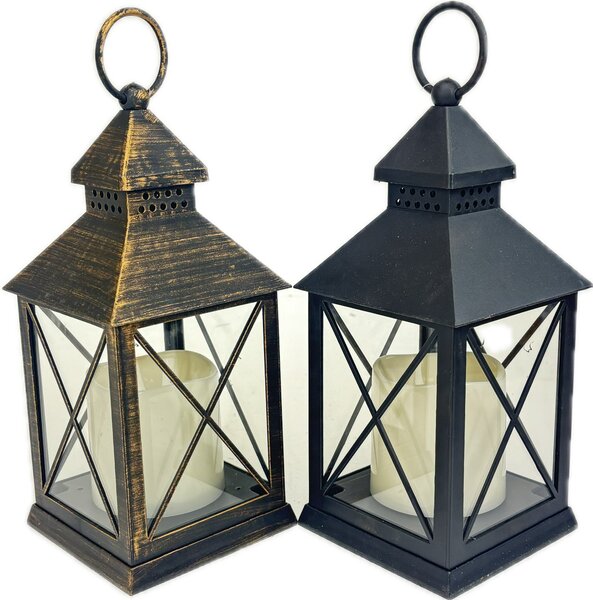 Lucerna plast/sklo 10,5x10,5x23,5 cm s LED svíčkou, na 3xAAA baterie (nejsou součástí) Barva: Hnědá