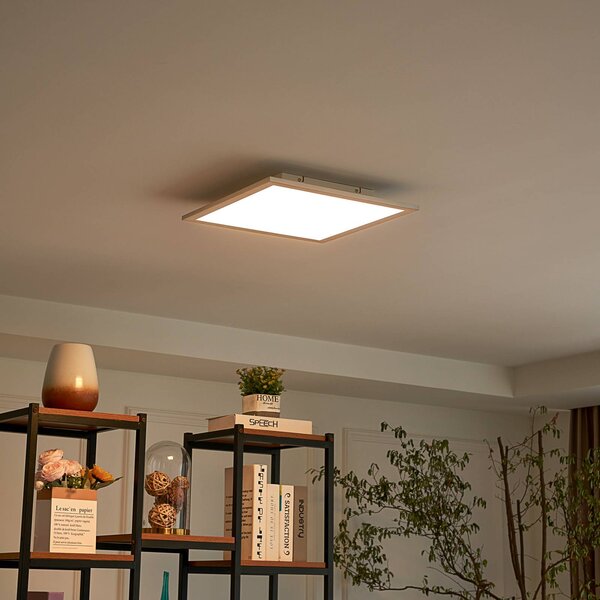 Lindby LED panel Livel, 40 cm x cm, dálkové ovládání, stmívatelný, Hliník / šedá / zinek, Kuchyň, Plast, Moderní