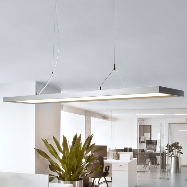 Arcchio Závěsné svítidlo LED Dorean, stříbrná, kov, 120 cm, stmívatelný, Hliník / šedá / zinek, Pracovna / kancelář, kov, Moderní
