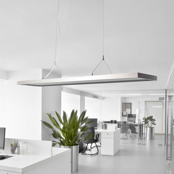 Arcchio Závěsné svítidlo LED Dorean, stříbrná, kov, 120 cm, stmívatelný, Hliník / šedá / zinek, Pracovna / kancelář, kov, Moderní