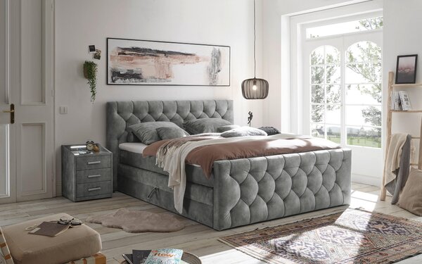 POSTEL BOXSPRING, 180/200 cm, šedá MID.YOU - Postele s úložným prostorem, Online Only